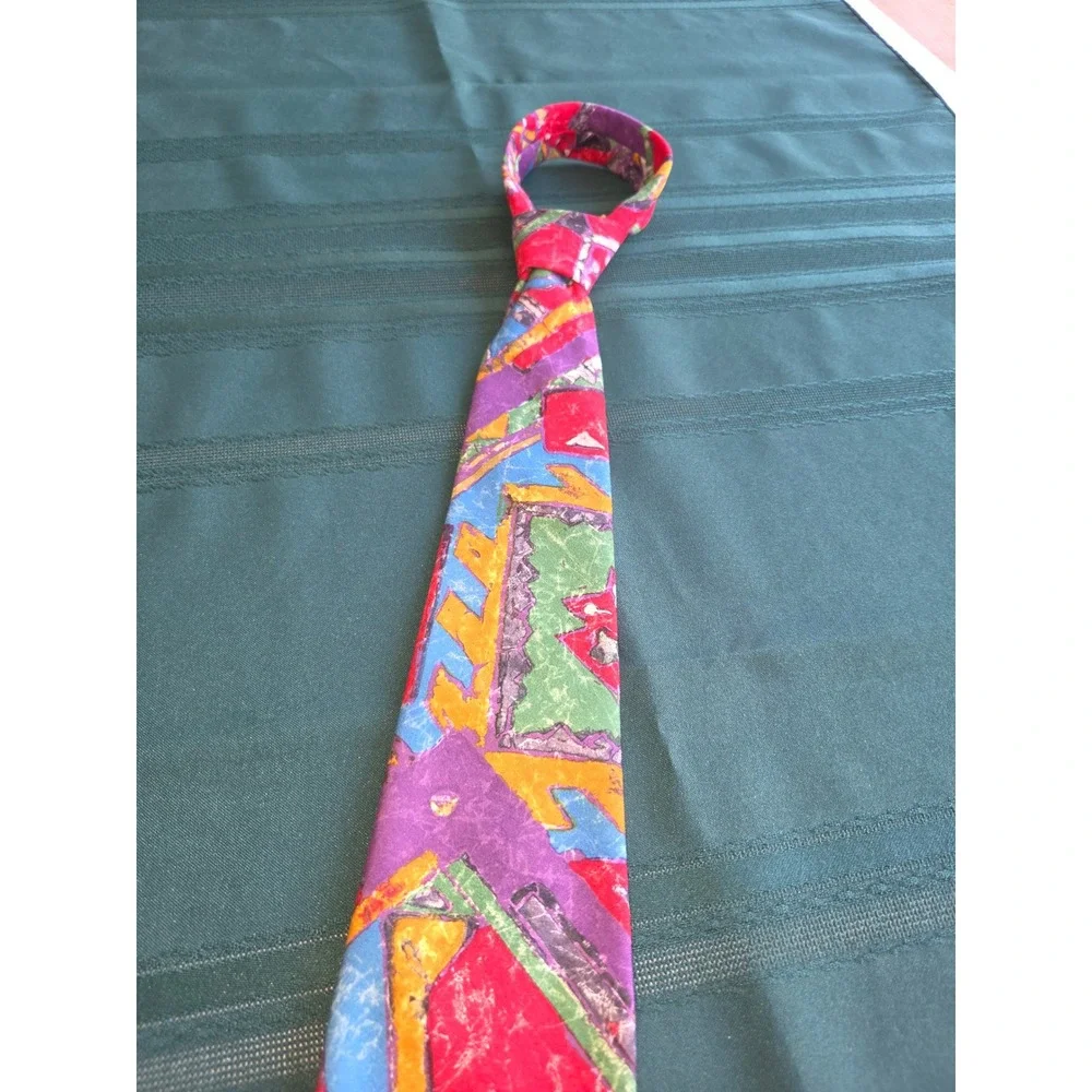 Hardy Amies London Mens Geometric Abstract Silk Feel Tie Multi Color Savile Row